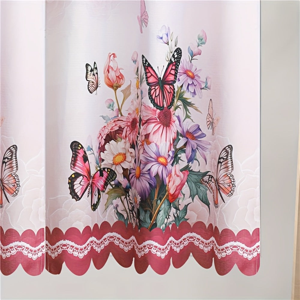 Blackout Kitchen Curtains 3-Piece Set with Butterfly Floral Print - Rod Pocket Window Curtains for Kitchen, Living Room, Bedroom, Bathroom & Restaurant, Polyester Fabric, Machine W - product image 6