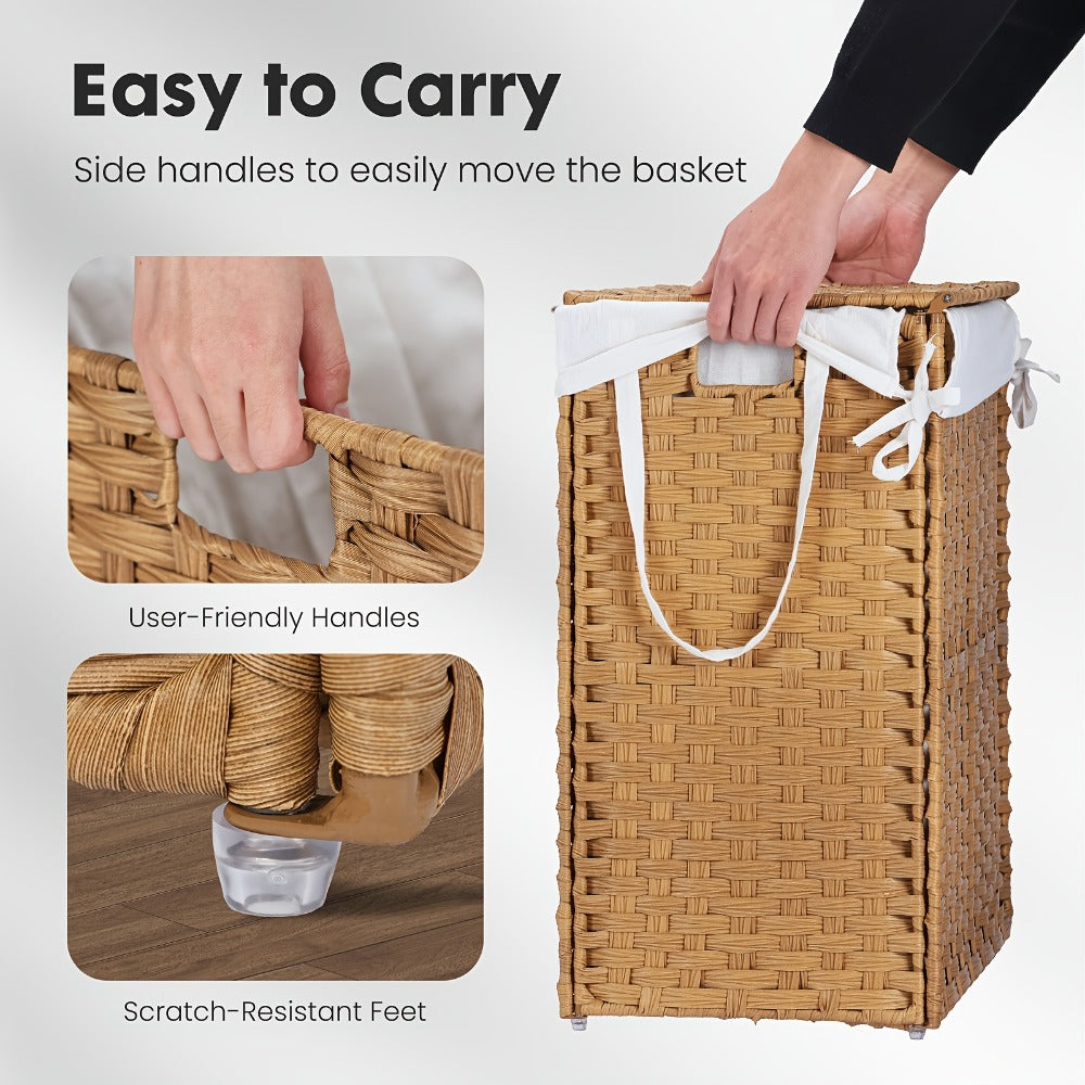 Laundry Basket with Lid - Large Foldable Rattan Hamper with Removable Washable Liner, Sturdy Steel Frame, for Bathroom Bedroom, Goose Yellow or Dove Gray - product image 6