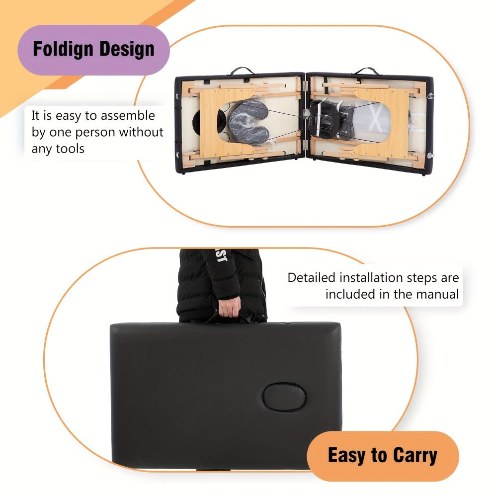 2-Fold Portable Massage Table with Face Cradle & Carrying Bag — Adjustable Height PU Leather Lash Bed for Spa, Tattoo, Esthetician & Home Use, 6 Colors, 2 Sizes - product image 9