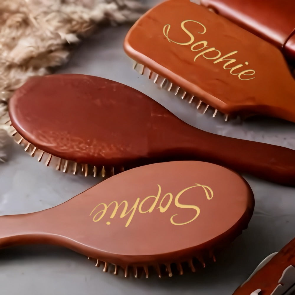 Personalized Engraved Wooden Hair Brush Custom Name - Handmade Bridesmaid Wedding Gift Mother's Day Teacher's Day Valentine's Day Gift for Women Round Square - product image 4
