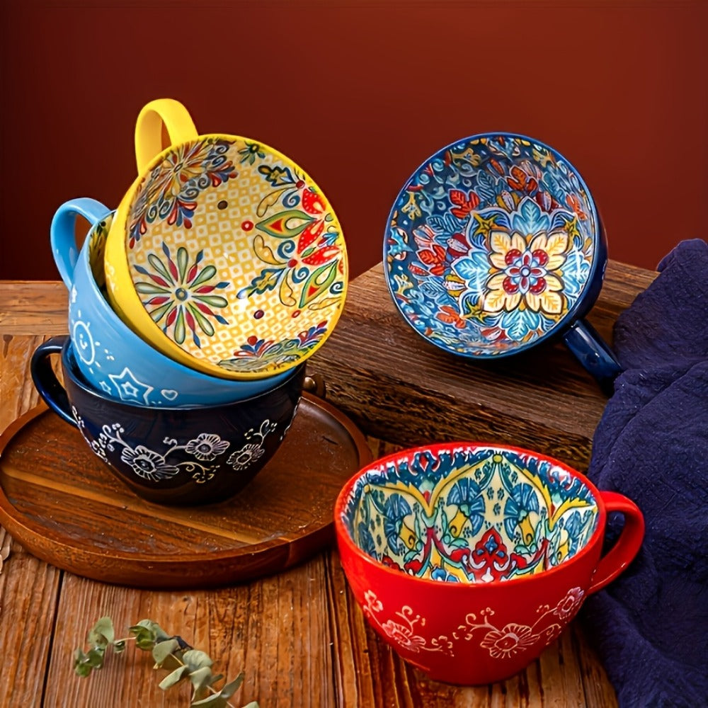 Bohemian Ceramic Coffee Mugs Set of 6 – 15 Oz Large Capacity Breakfast Mug – Microwave Safe for Hot & Cold Drinks – Unique Boho Drinkware Gift for Halloween, Thanksgiving & Christm - product image 3