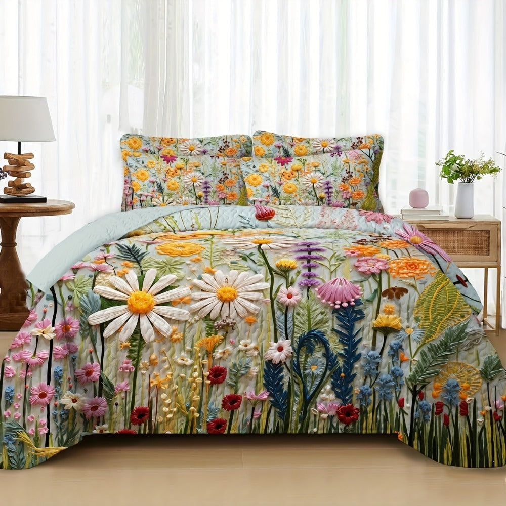 Boho Quilt Comforter Set Twin Full Queen King - Floral Bedding Lightweight Soft Microfiber Reversible Bedspread for Women Girls 2/3 Pcs All Season - product image 9