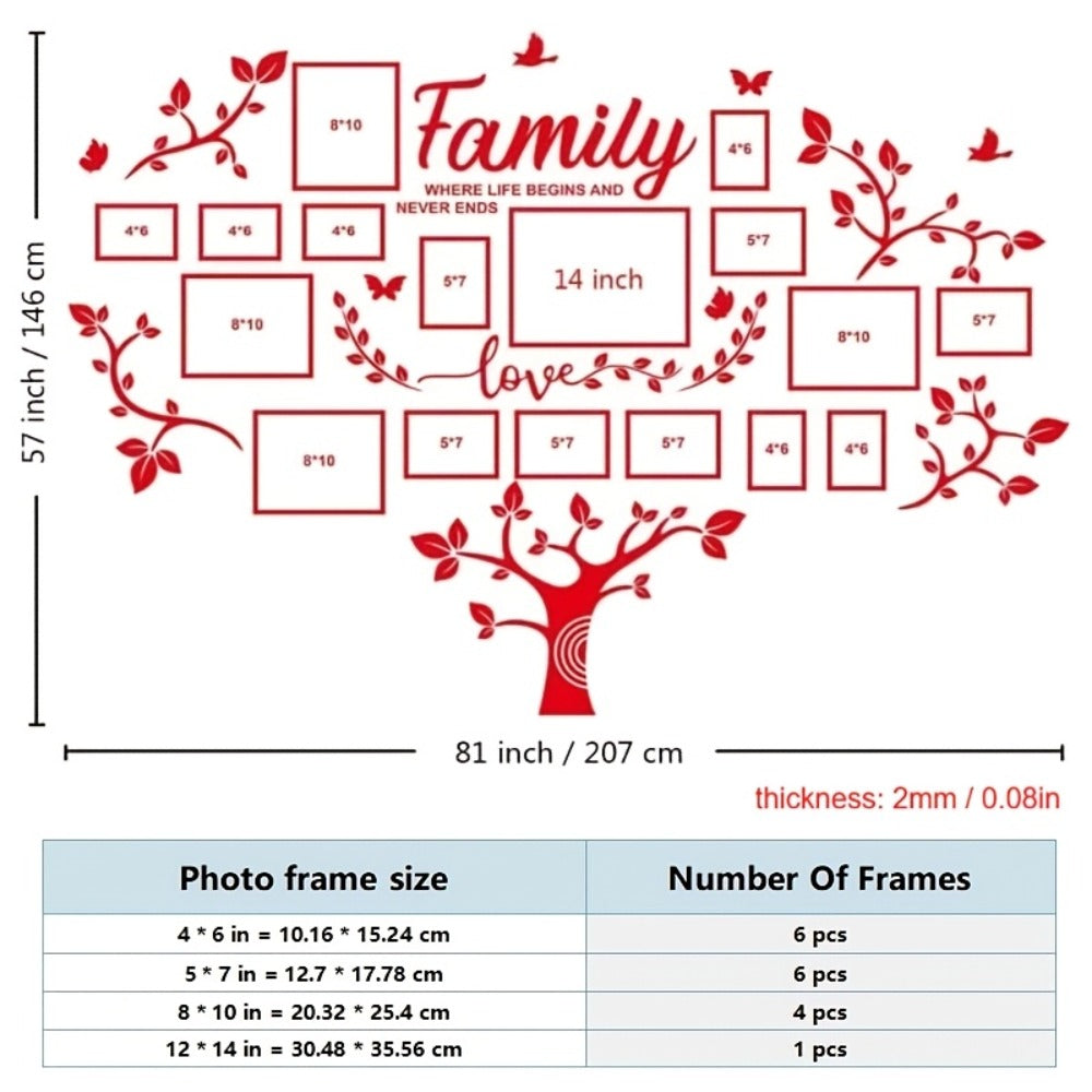 Family Tree Wall Sticker 3D Acrylic Photo Frame Collage – Removable Leaf-Shaped Picture Display with "Family" & "Love" Text, Peel & Stick Living Room Wall Decor, 81.5 x 57.48 Inche - product image 3