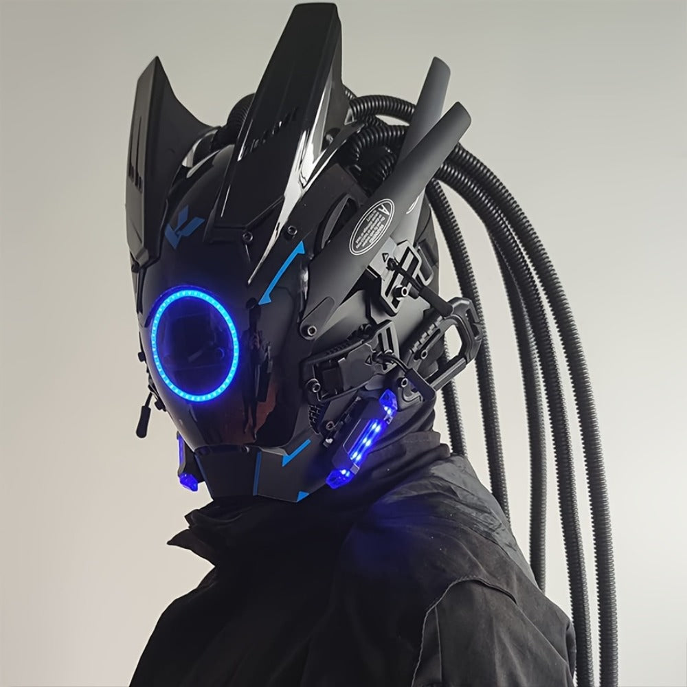 Futuristic Sci-Fi Mechanical Face Mask for Halloween, Cosplay, Music Festival & Rave Party, Blue Green Pink, Free Helmet Included, Adult Gift – LED Cyberpunk - product image 9