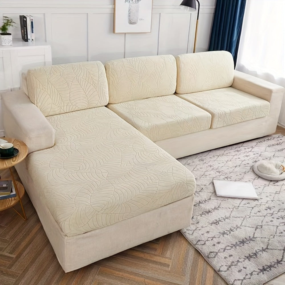 Jacquard Stretch Sofa Cover Set 6pcs Leaf Pattern High Elasticity Furniture Protective Cover with Elastic Band Easy Install Removable Washable Concubine Style Cushion Cover Home De - product image 14