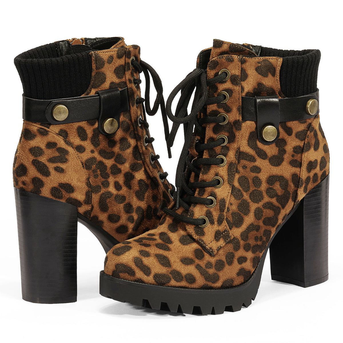 Women Short Boots Fall Winter Boots Women's Lace up Combat Ankle Boots High Chunky Heel Fashion Heeled Booties Shoes Black Boots - product image 4