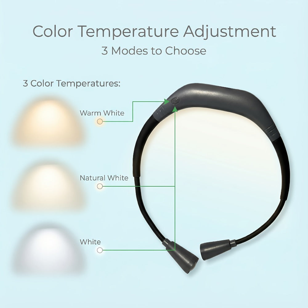 LED Neck Reading Light USB Rechargeable, 3 Color Modes Adjustable Brightness Hands-Free Book Light for Reading in Bed, Knitting, Crafts, Camping & Bedroom, Portable Wearable Neck L - product image 8