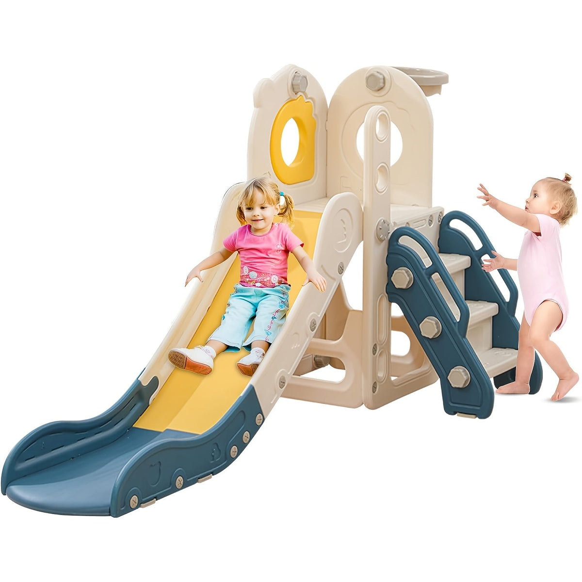 5-in-1 Toddler Slide with Basketball Hoop L-Shaped Freestanding Kids Indoor Outdoor Slide for Toddlers Ages 1-3 Boys Girls Birthday Playground Toy for Tidy - product image