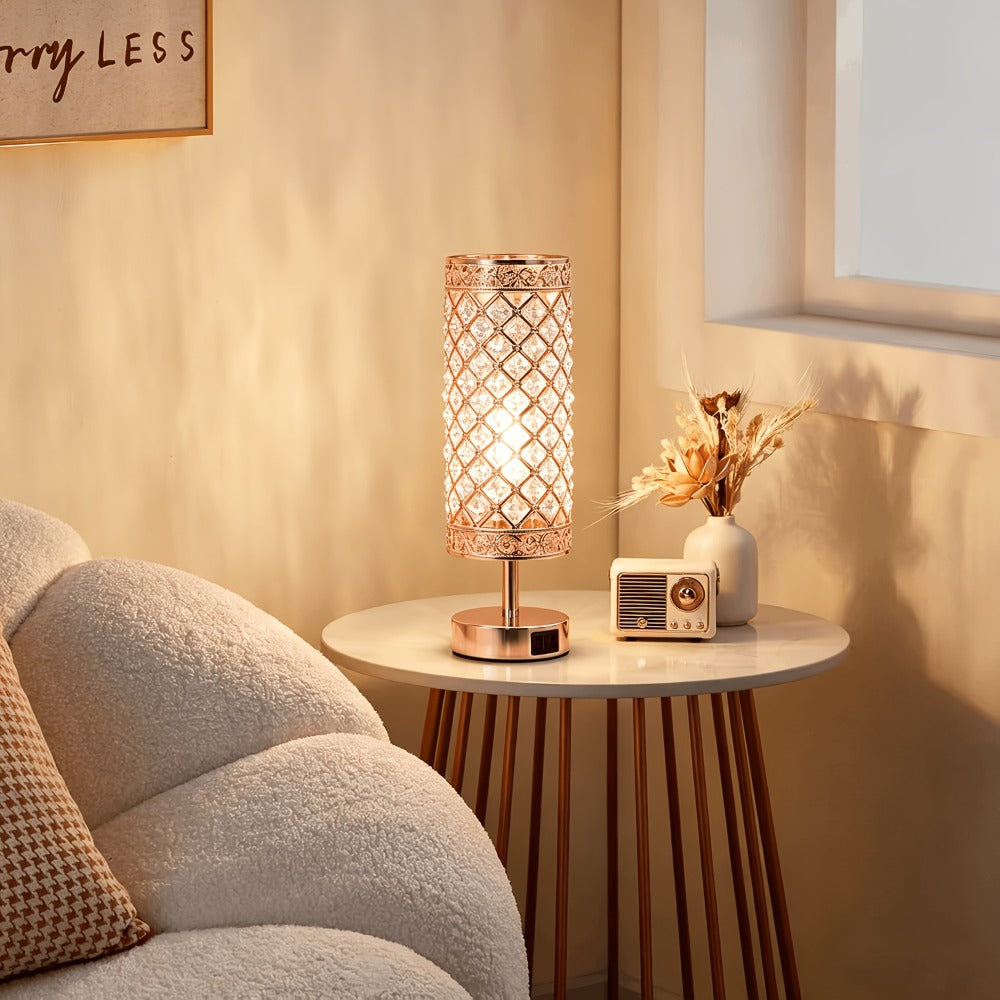 Crystal Bedside Table Lamp with Touch Control & 2 USB Charging Ports, 3-Way Dimmable Nightstand Lamp with Decorative Crystal Base, LED Bulb Included, for Bedroom Living Room Office - product image 12