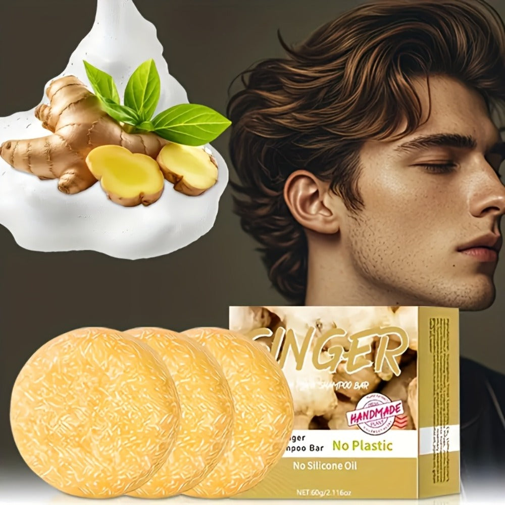 Ginger Shampoo Bar 3pcs × 60g — Natural Handmade Solid Shampoo Bar, Sulfate-Free, Paraben-Free & Vegan | Scalp Stimulating Ginger Formula for Hair Growth | All Hair Types | Unisex  - product image 5