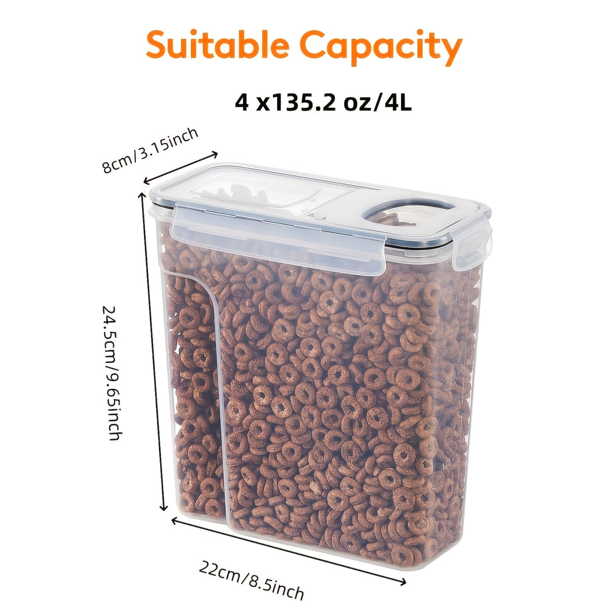 1.06 Gallon Plastic Canisters for Dog Food, Cat Food, Dry Treats, Grains & Rice, Kitchen Pantry Organization, Cereal & Dry Food Storage – Airtight Pet Food Storage Containers 4-Pack BPA Free