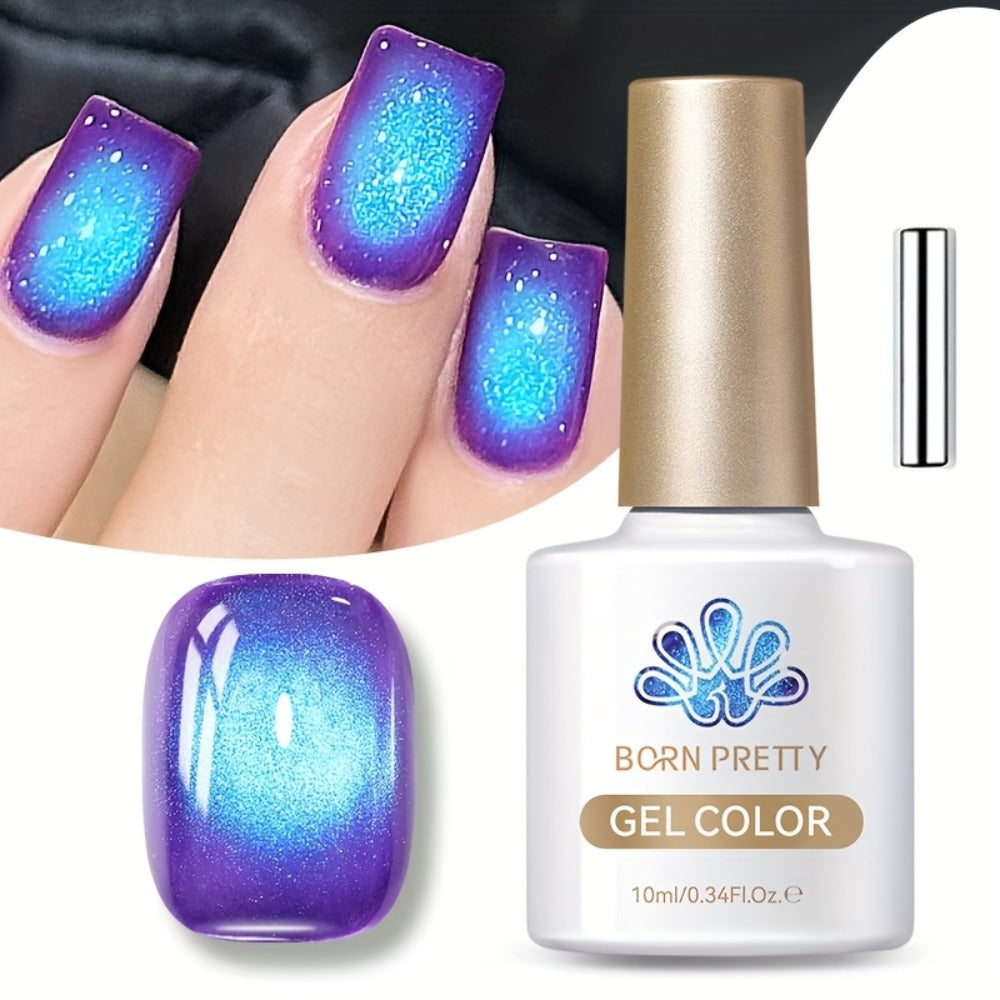 Cat Eye Magnetic Gel Nail Polish 10ml - Blueberry Glitter Purple Blue Glass Bead Sparkling Effect, UV LED Semi-Permanent Gel Varnish with Magnetic Stick, DIY Salon Nail Art - product image