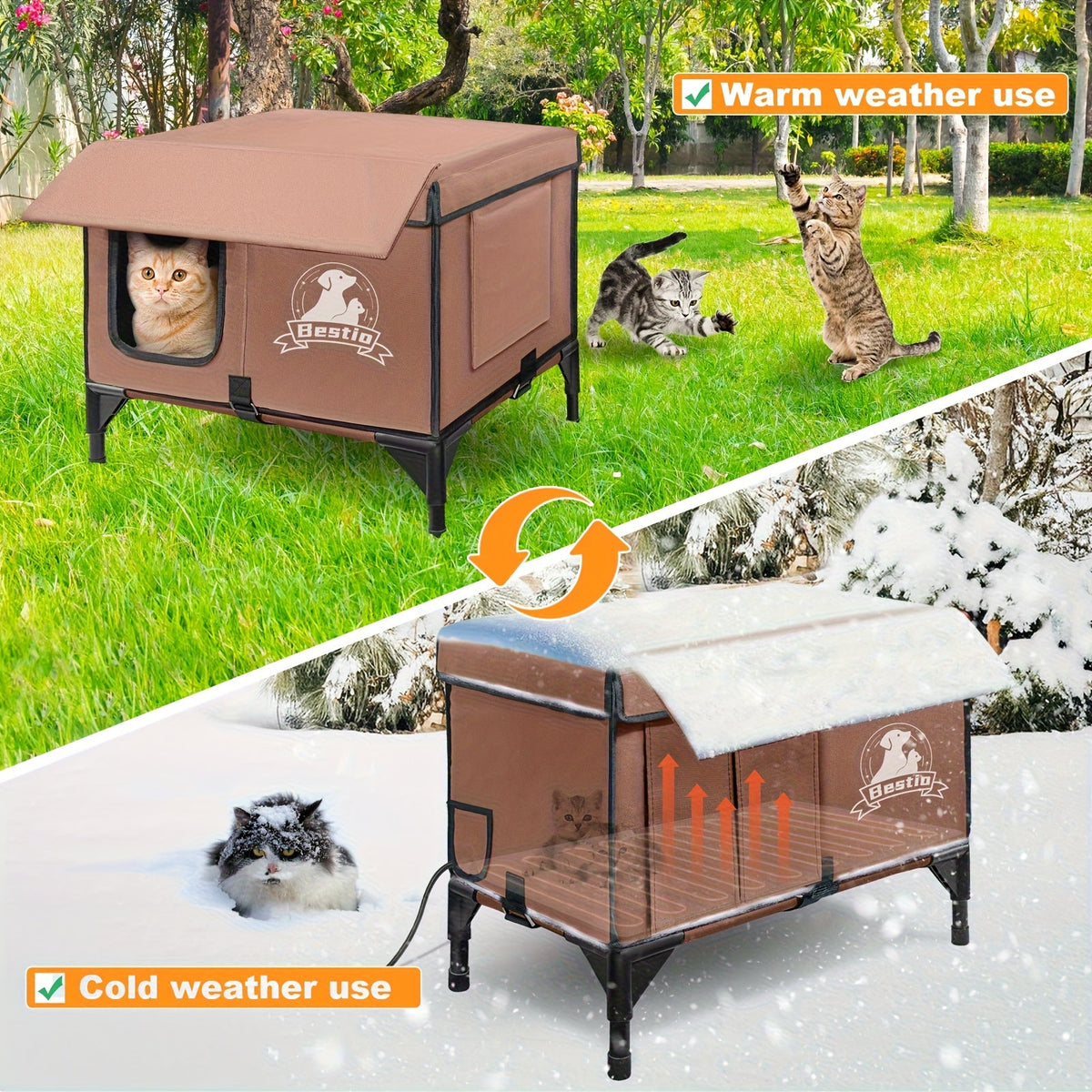 Heated Cat House 3-in-1 with Removable Warming Pad | Elevated Cat Bed for Indoor & Outdoor Cats | Chew-Resistant Cord | All-Season Cat Shelter & Condo | Double - product image 4
