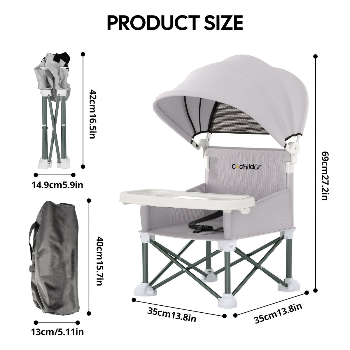 Cochildor Portable Booster Seat & High Chair with Detachable Feeding Tray - Lightweight Sturdy Frame, Ergonomic Kids Chair Suitable for Indoor/Outdoor, Travel - product image 2