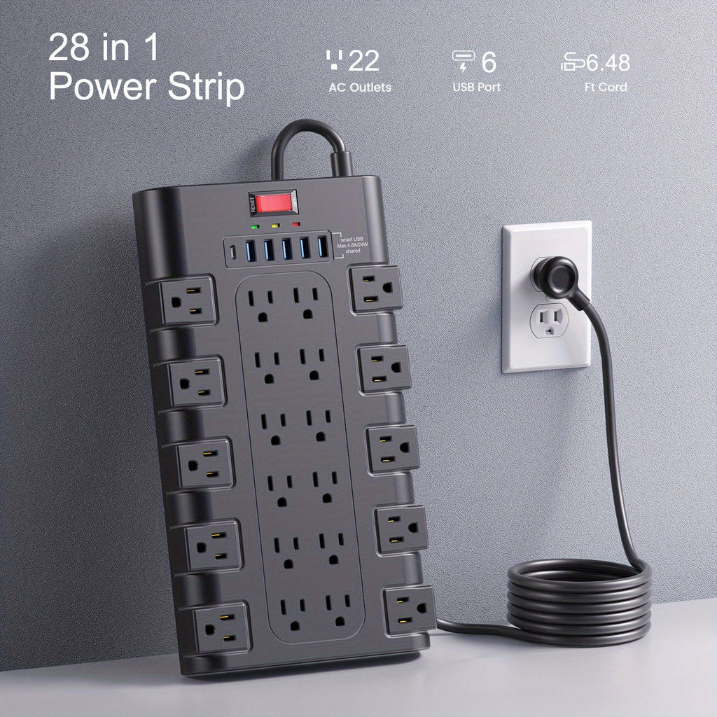 Power Strip Surge Protector 28-in-1 with 22 Widely Spaced Outlets 5 USB-A 2 USB-C Ports 2100 Joules Flat Plug Wall Mountable 6.48FT 14AWG Heavy Duty Extension Cord for Home Office - product image 13