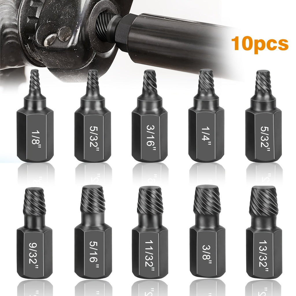 Screw Extractor Set 10pcs, 1/8" to 13/32" Broken Bolt Extractor Kit, Left-Handed Alloy Steel Nut & Stud Remover Tool for Stripped Screws, Bolts, Threaded Pipes & Fittings - product image 8