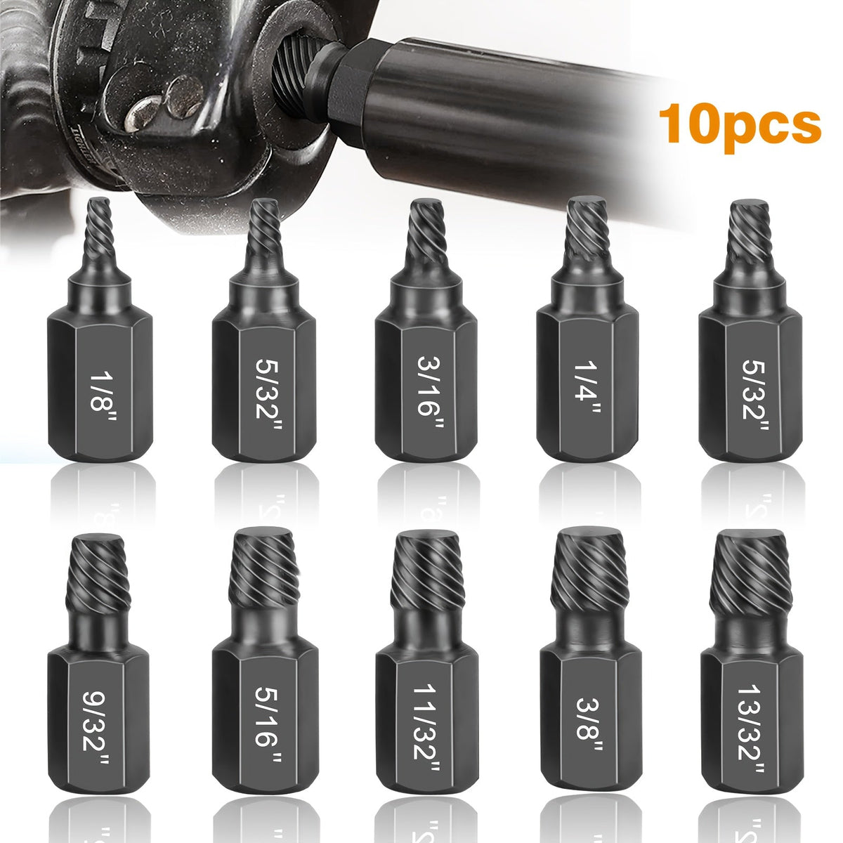 Screw Extractor Set 10pcs, 1/8" to 13/32" Broken Bolt Extractor Kit, Left-Handed Alloy Steel Nut & Stud Remover Tool for Stripped Screws, Bolts, Threaded Pipes & Fittings - product image 8