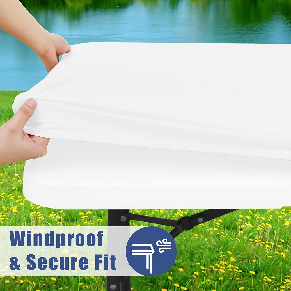 Stretch Table Covers 6Ft Washable Elastic Rectangle Tablecloth for Parties Weddings Picnics Camping, Spandex Polyester Blend, Fits Standard 6 Foot Tables, Set of 3 6 9 or 12, Black - product image 2