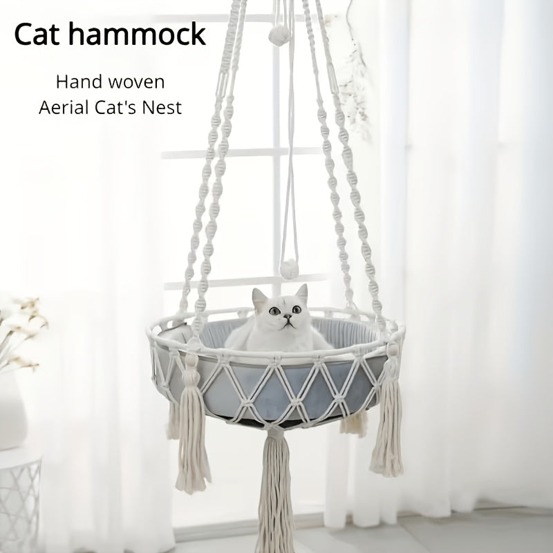 Indoor Cat Nest Basket for 1-2 Cats, 11.81" & 15.75" Diameter – Hand-Woven Rope Cat Hammock & Swing Bed - product image 2