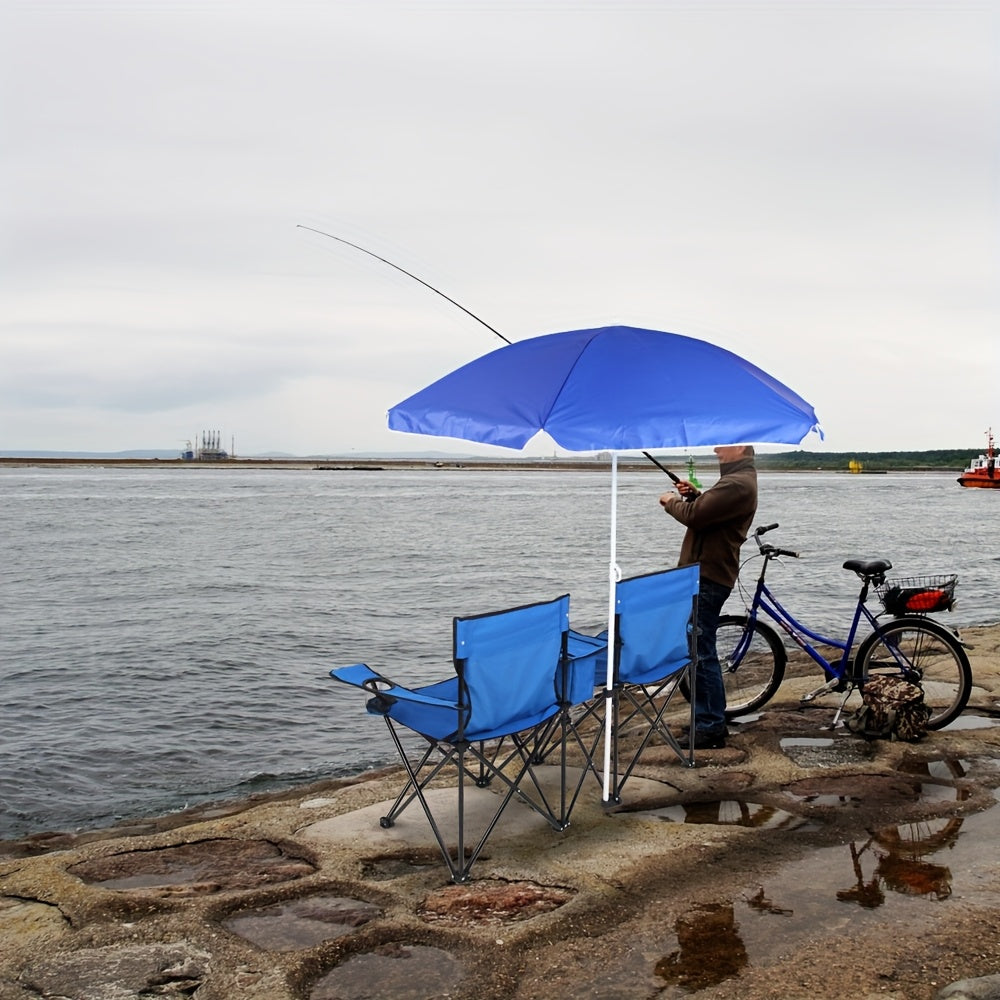 Portable Folding Chair with Removable Sun Umbrella | 2-Seat Outdoor Collapsible Chair, Steel Frame Oxford Fabric, Featherlight Sun Shade Seat for Fishing Beach Camping Sunbathing Outdoor Activities