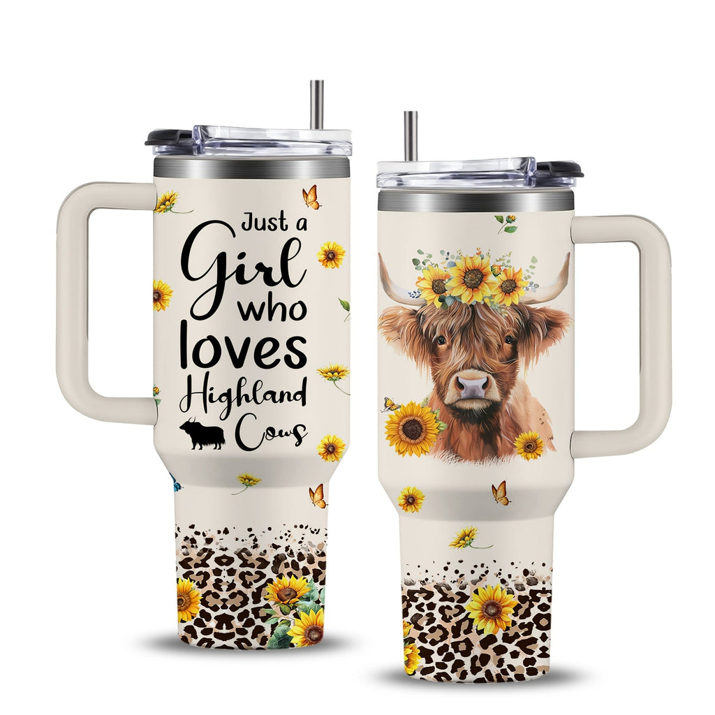 40oz Stainless Steel Tumbler with Handle and Lid | Cow Print Insulated Travel Cup for Hot & Cold Drinks, Double Wall Vacuum Tumbler for Camping, Sports - product image