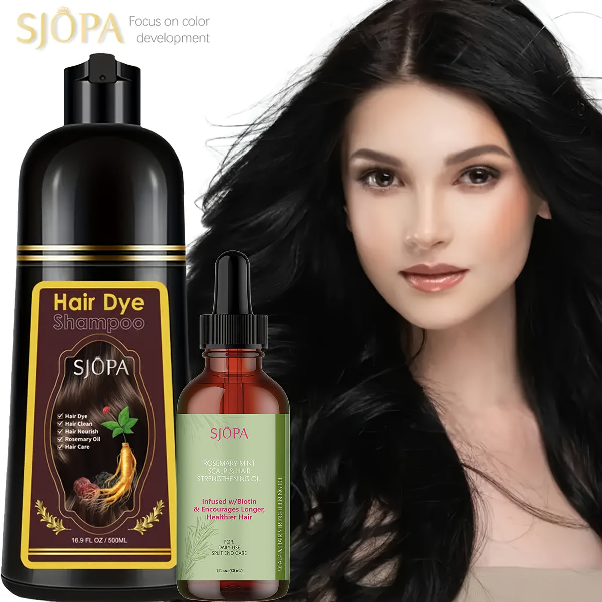 Hair Dye Kit 3-in-1 Color Shampoo with Rosemary Oil 500ml - Natural Safe No Ammonia Quick Coloring Gray Coverage Gentle on Skin Unisex Black Brown Red Purple Silver 12 Shades - product image 21