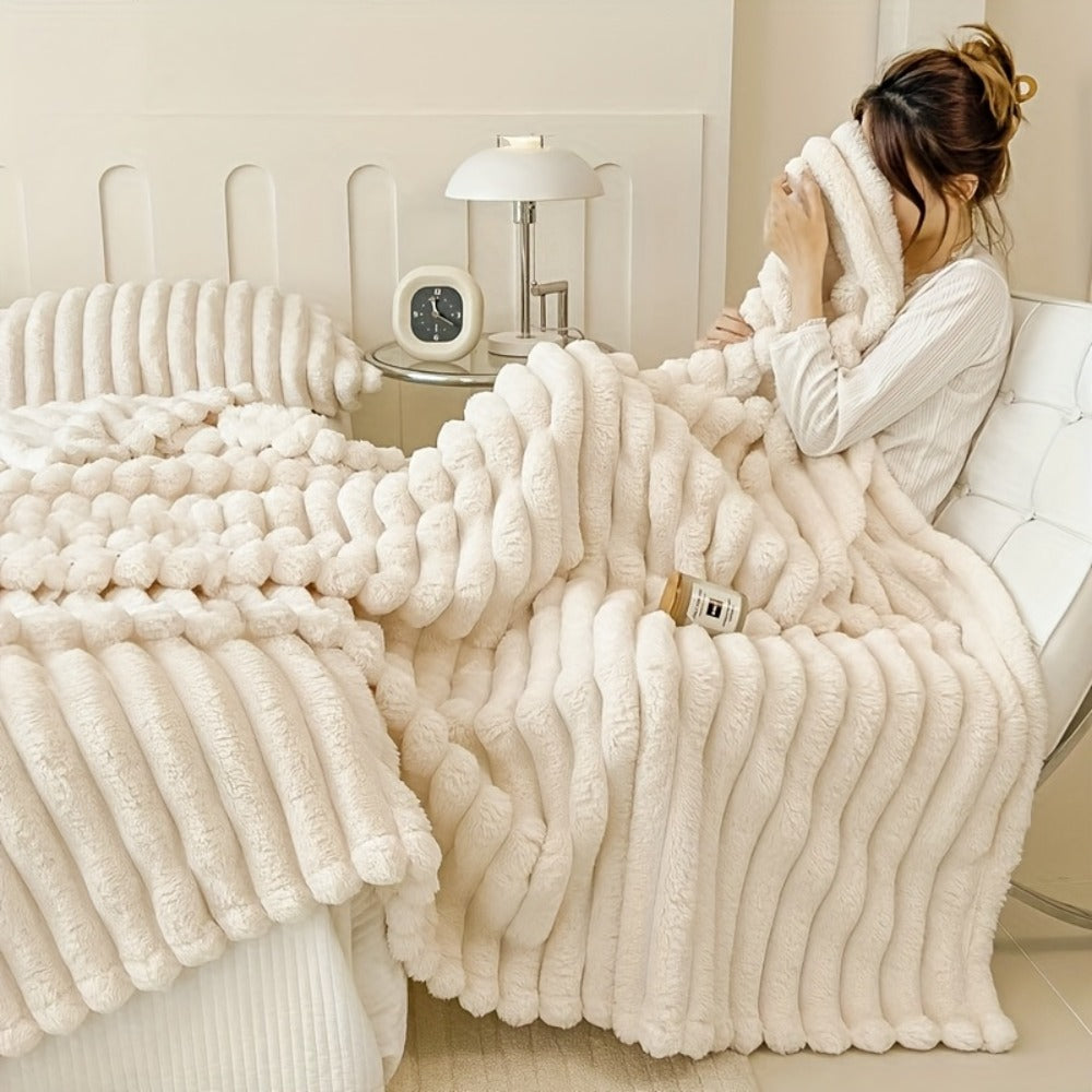 Reversible Faux Rabbit Hair Blanket – Thickened Soft Thermal Throw for Bed, Nap, Office & Camping, All Season, 4 Colors, 5 Sizes - product image 22