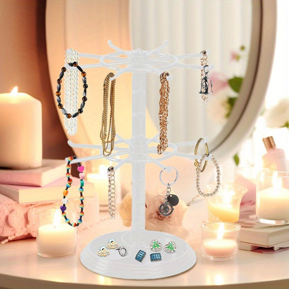 Rotating Jewelry Stand 2-Tier Black – Necklace Bracelet Earring Organizer Display Rack, Plastic Hanging Jewelry Tower for Dressing Table Counter, Keychain Holder, No Electricity Ne - product image 8