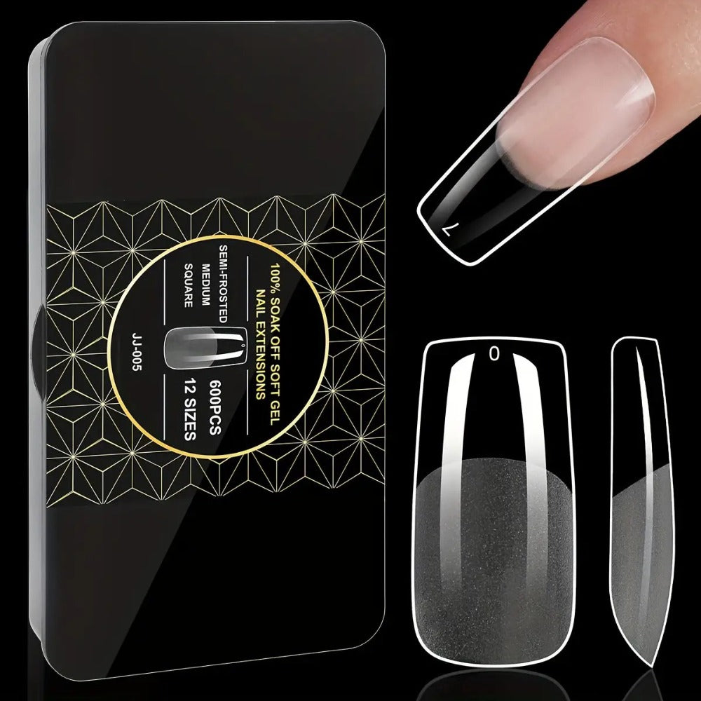 Gel Nail Tips 600 Pieces Clear Crystal Full Cover Nail Extensions – Almond Oval Coffin Stiletto Square Short Medium Long Soft Gel False Nails for Salon & DIY Nail Art Women - product image 8