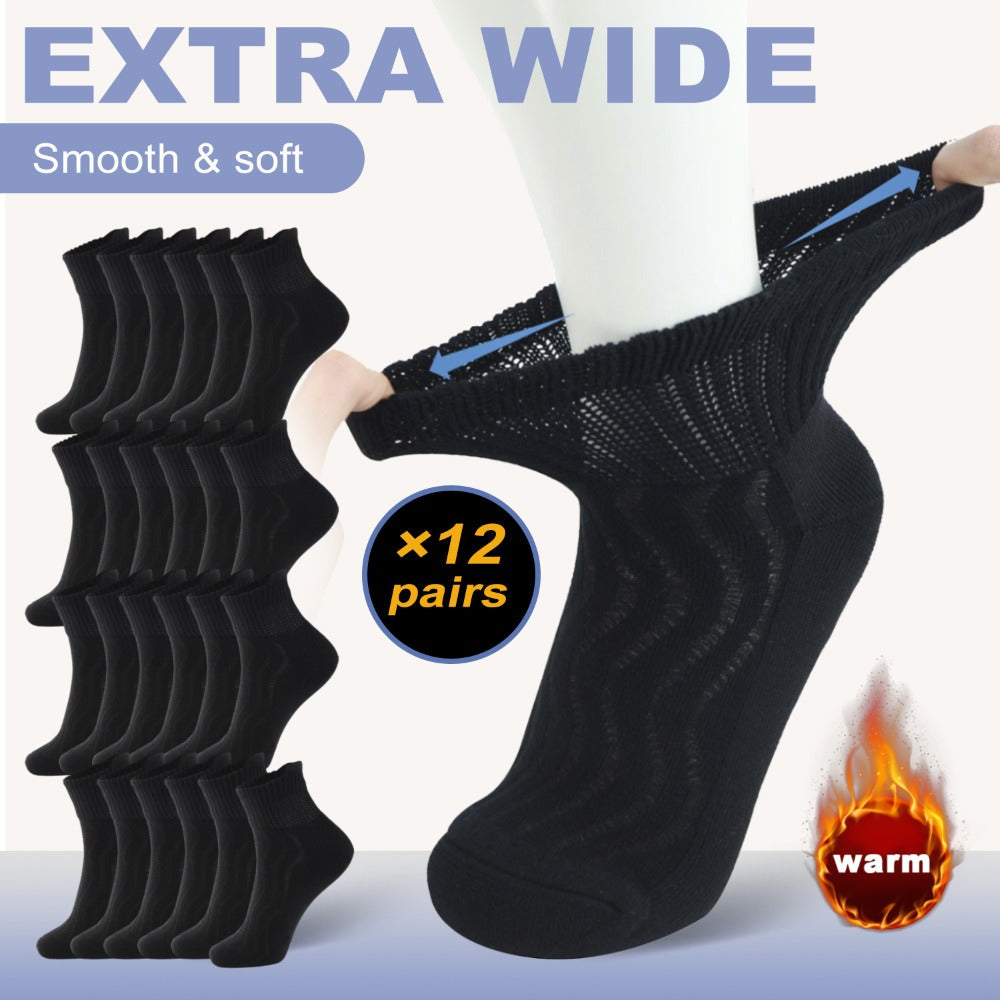 Diabetic Socks for Men & Women, 12 Pairs Non-Binding Wide Top Ankle Socks with Extra Cushioned Sole, Seamless Toe, Soft Cotton Comfort Socks for Sensitive Feet, Black & White - product image 8