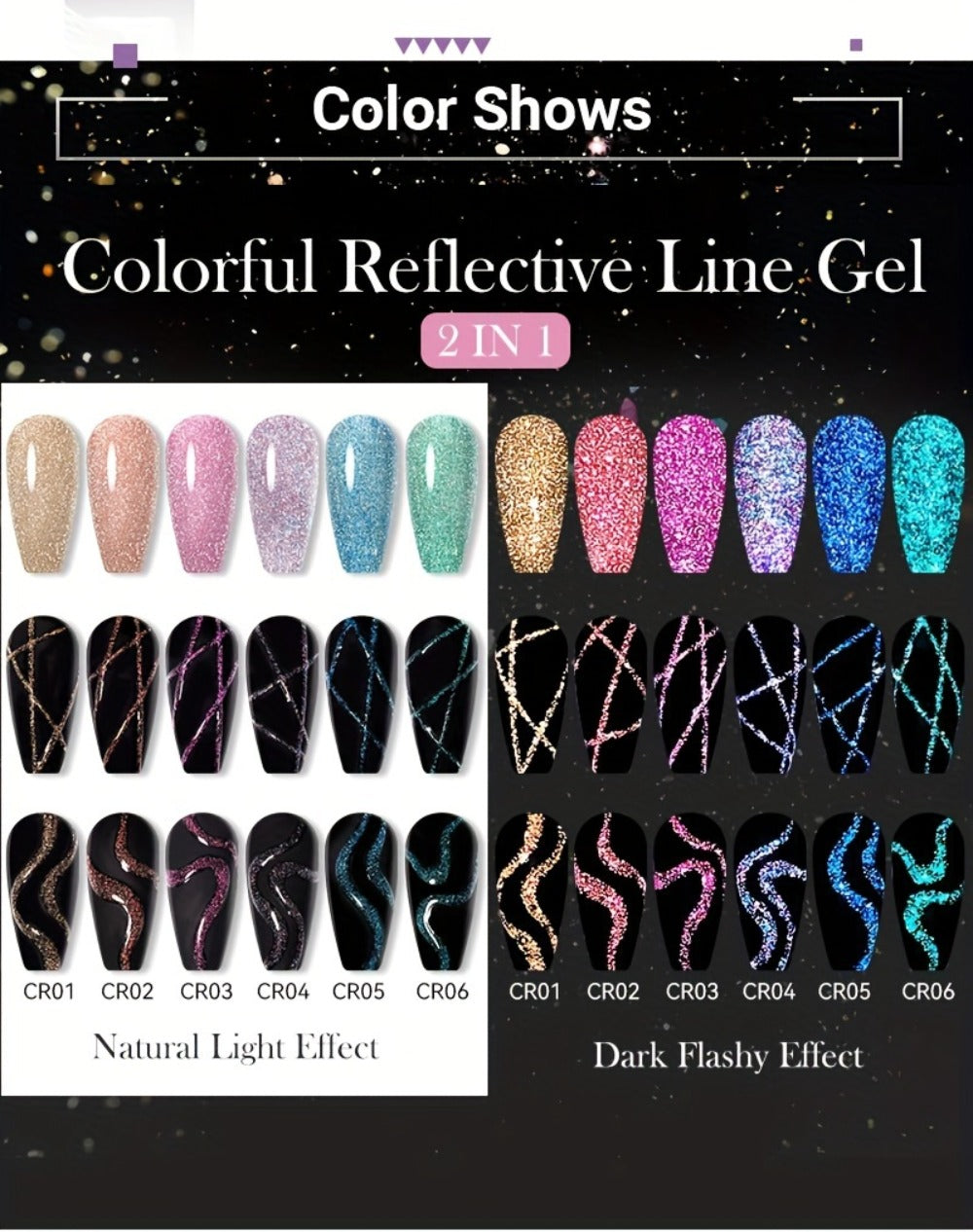 Reflective Glitter Line Gel Nail Art Set LILYCUTE Sparkling Stripe 3pcs 5ml Each - Ultra-Thin Pull Line Drawing Graffiti Gel Polish LED UV Cured DIY Home Manicure for Women - product image 13