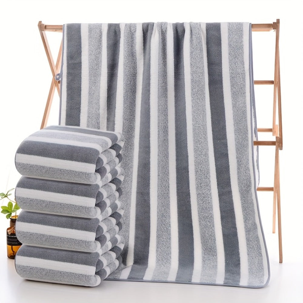 Striped Bath Towel Set 1 or 4 Pack 346GSM - 100% Polyester Super Soft Skin Friendly Absorbent Quick Dry | 70x140cm 27.6x55.1in | Green Gray Red Multi-Color | Home Bathroom Beach Es - product image 15