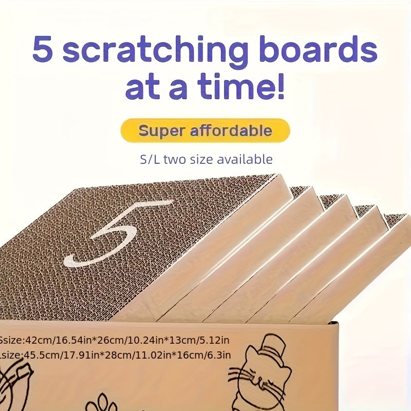 Cardboard Cat Scratching Board 5pcs Reversible Extra Large with Box Indoor Cat Scratch Pad Sofa Resting Playing Lounge Set Regular and XL for Happy Pets - product image