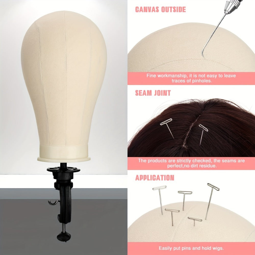 Wig Stand with Mannequin Head Canvas Block 22 Inch Tripod T-Pins Bristle Brush | Complete Wig Styling Kit for Home Salon Cosplay DIY Wig Making - product image 3