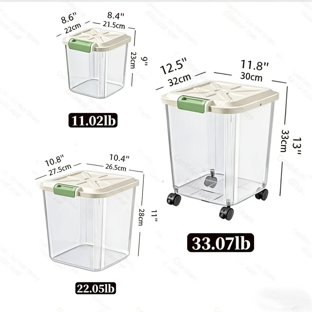 Lockable Lid Transparent Rolling Bin with Scoop for Dogs Cats & Birds, 11lb / 22lb / 33lb, Bonus Feeding Bowl Included – Pet Food Storage Container with Wheels - product image 2