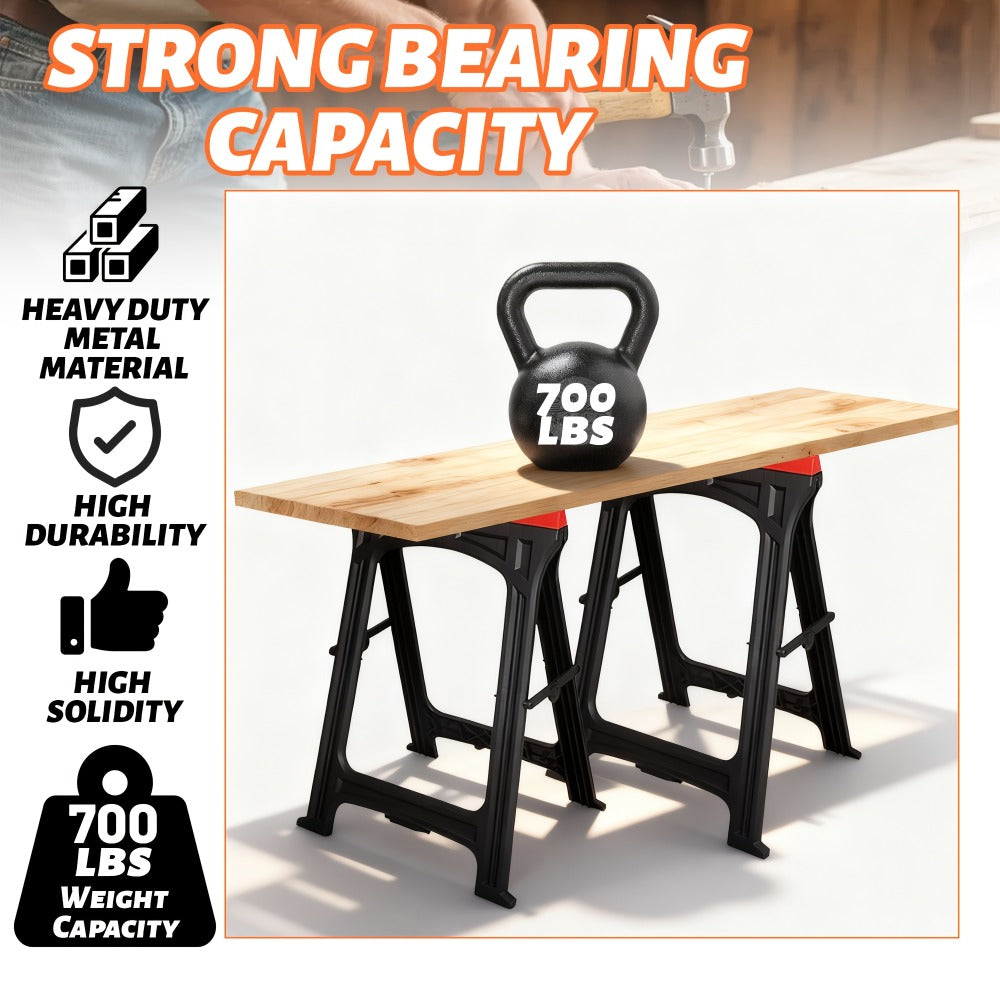 Folding Sawhorse 2 Pack Heavy Duty 700LBS Capacity Portable Work Support Horses Foldable Steel Saw Horse Set with Non-Slip Legs for Workshop Garage DIY Projects - product image 5
