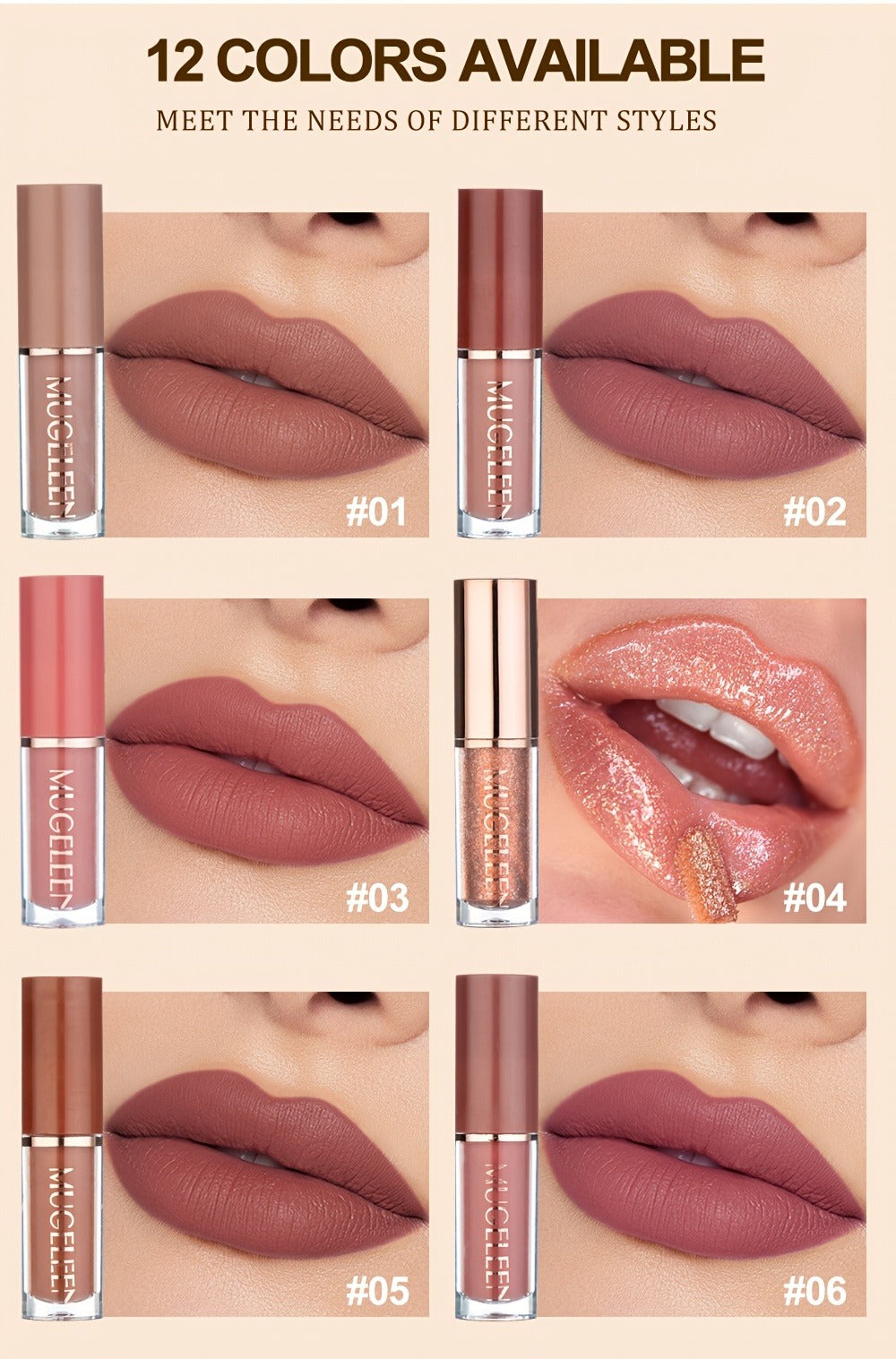 Lip Gloss Set 12 Pcs Matte & Pearlescent Lip Glaze Collection – Non-Stick Cup Long-Lasting Non-Fading Velvety Finish Lip Makeup Gift Set for Women Girls All Skin Tones - product image 7