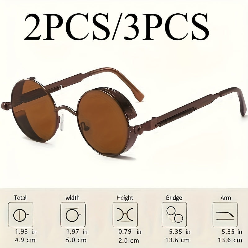 Retro Round Metal Frame Glasses with Spring Hinges Brown Decorative Lenses Featherlight Long-lasting Vintage Circle Eyewear for Men Women Casual Formal Daily - product image 5