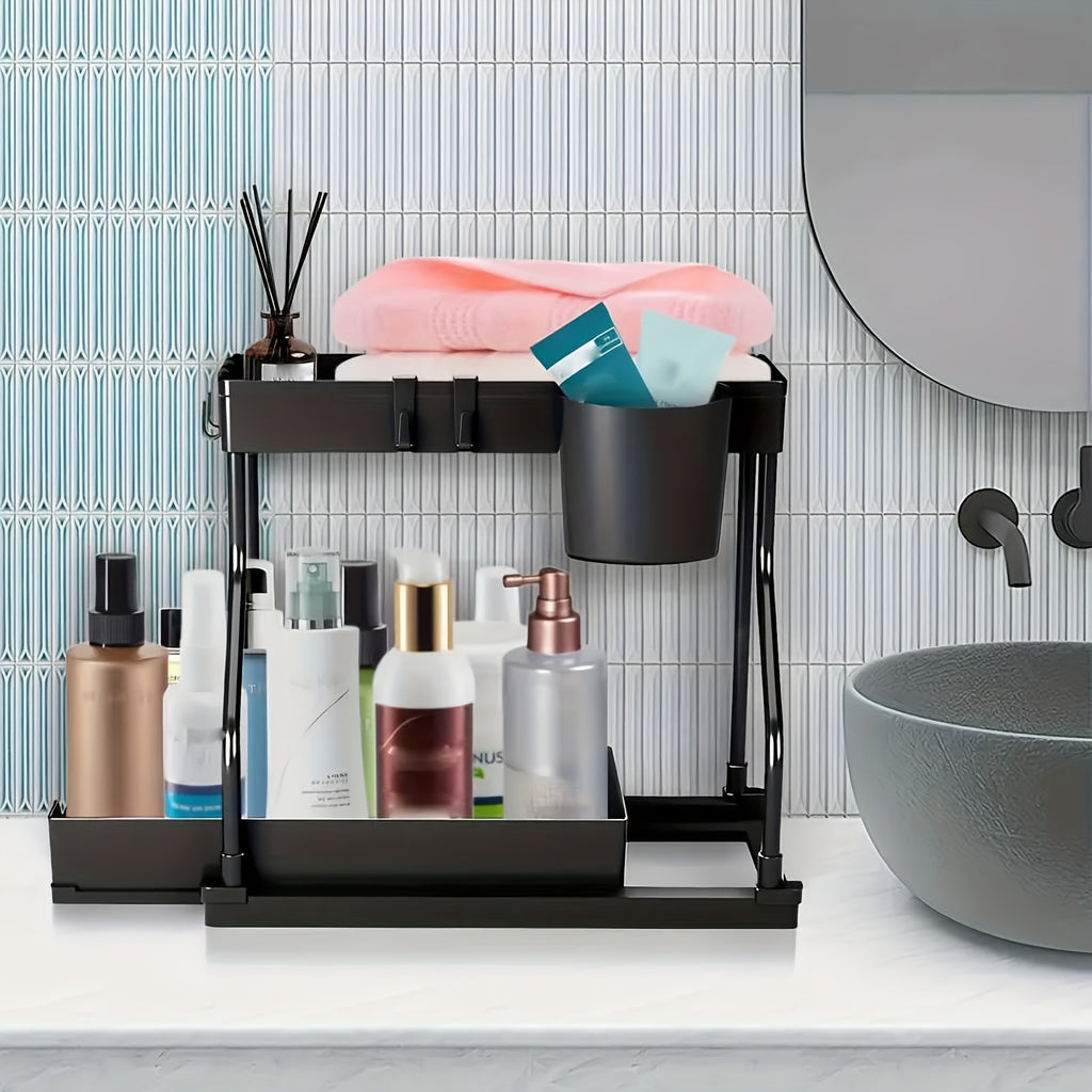 2pcs Under Sink Organizer with Sliding Shelves Multi-Purpose Black Plastic Storage Basket for Bathroom and Kitchen Cabinet Durable Construction Bathroom - product image 11