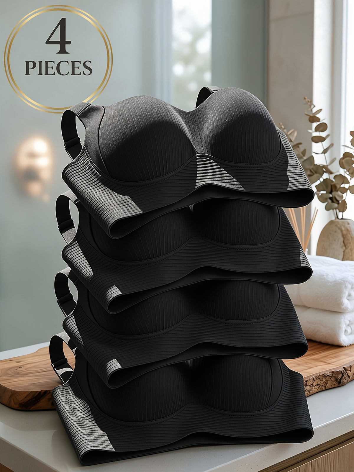 4pcs Women's Wireless Push Up Bralette - Wire-Free Back Smoothing Seamless Bras with Wide Adjustable Straps, Soft Breathable Non-Detachable Cups Suitable for - product image 42