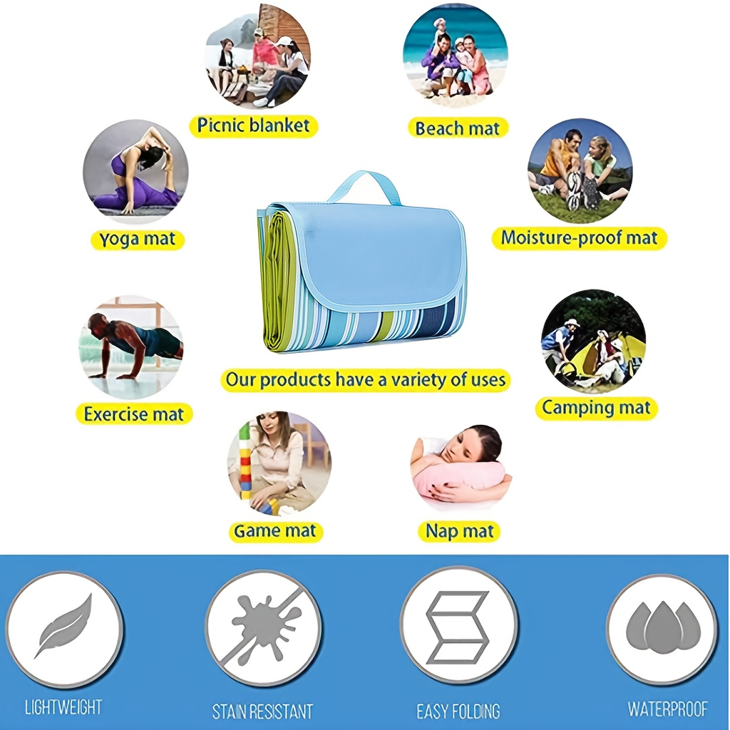Portable Outdoor Camping Blanket for Hiking, Park & Travel, 31.5x57 Inch – Waterproof Picnic Blanket Oversized Sand-Proof Beach Mat