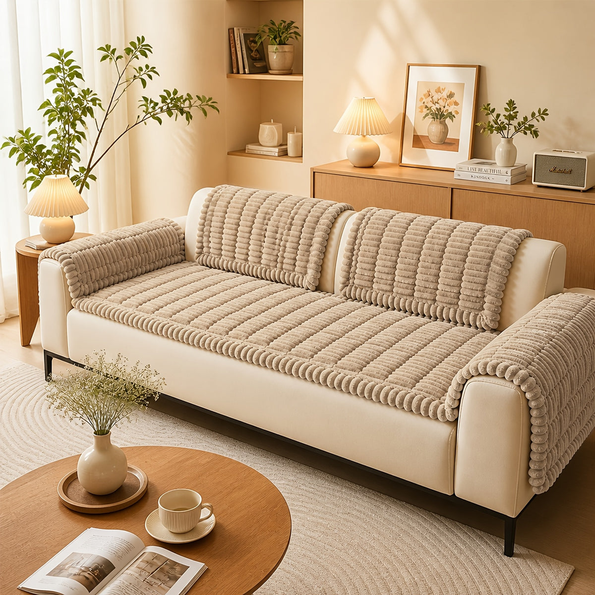 1pc Soft Quilted Thick Sofa Cushion, Bohemian Style Removable Machine Washable Sofa Protector, All Season Pet Friendly 1/2/3/4 Seater Split Sofa Cover - product image 10