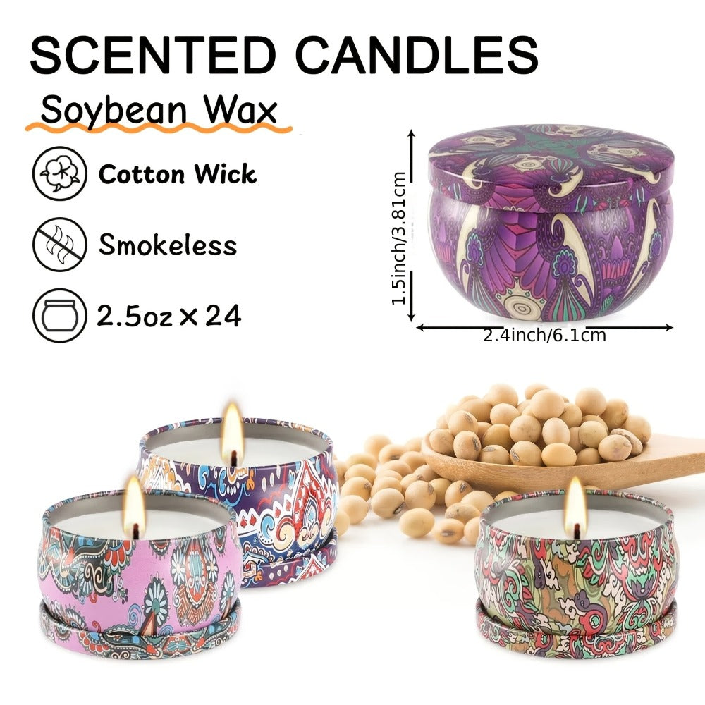 Scented Candles Gift Set 24 Pack Aromatherapy Soy Wax Candles with Lids Portable Travel Tin Can Candles for Home Spa Yoga Birthday Valentine's Day Mother's Day - product image 3
