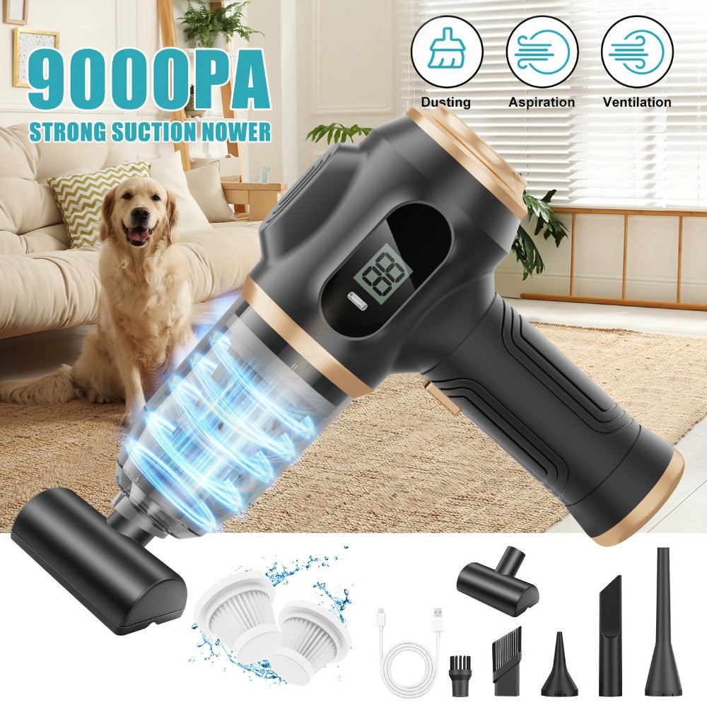 Cordless Handheld Vacuum Cleaner with LCD Display & Multi-Nozzles, 9000Pa Suction 50000RPM HEPA Filter, 2-in-1 Blow & Vacuum for Car Home Office Pet Hair Keyboard Sofa - product image