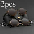 Retro Round Metal Frame Glasses with Spring Hinges Brown Decorative Lenses Featherlight Long-lasting Vintage Circle Eyewear for Men Women Casual Formal Daily - product image 2