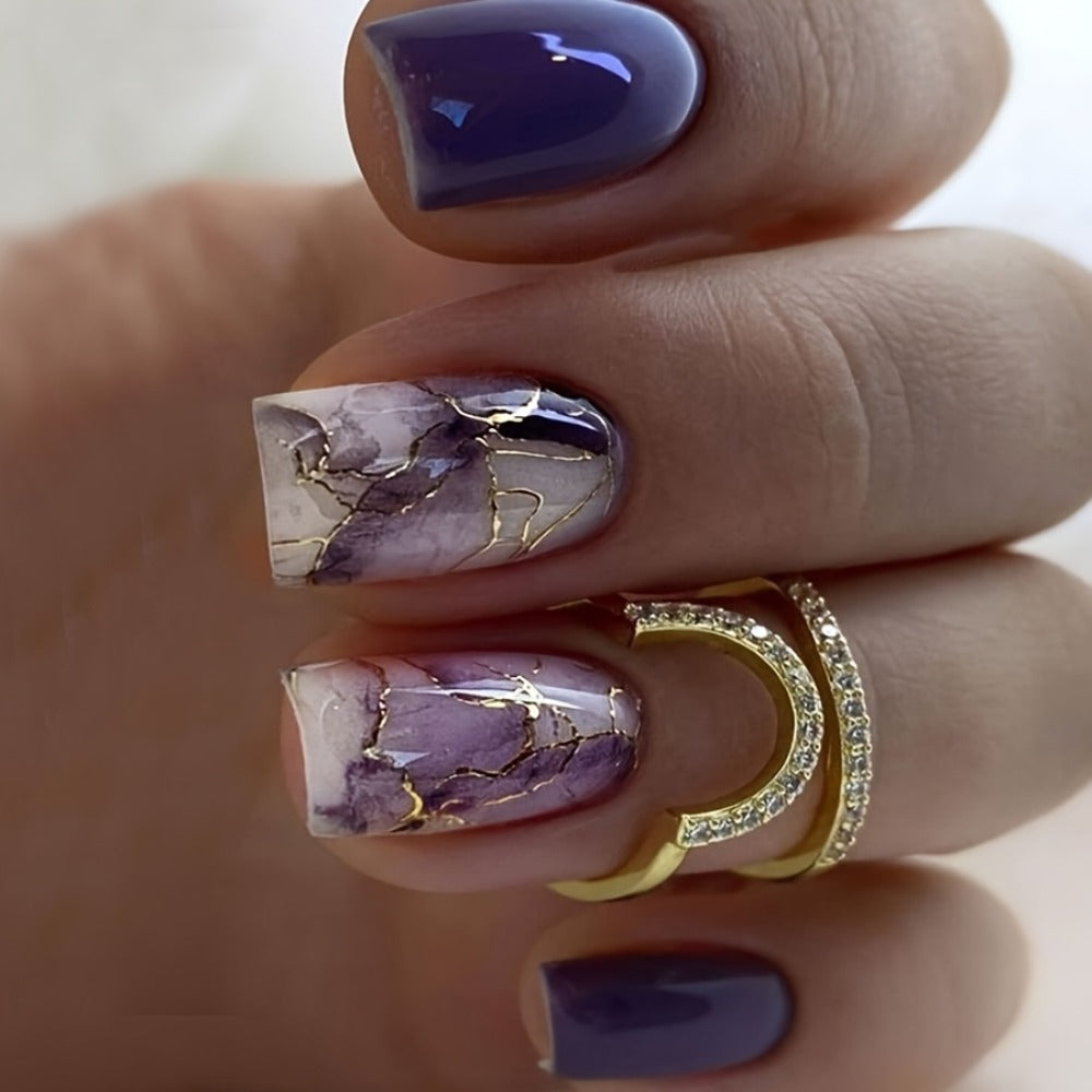 Ombre Press On Nails 216 Pieces 9 Packs – Gradient French Tip & Marble Square Full Cover False Nails for Women Girls | Colorful Nail Art Kit for Parties Weddings Daily Wear | Reusa - product image 6