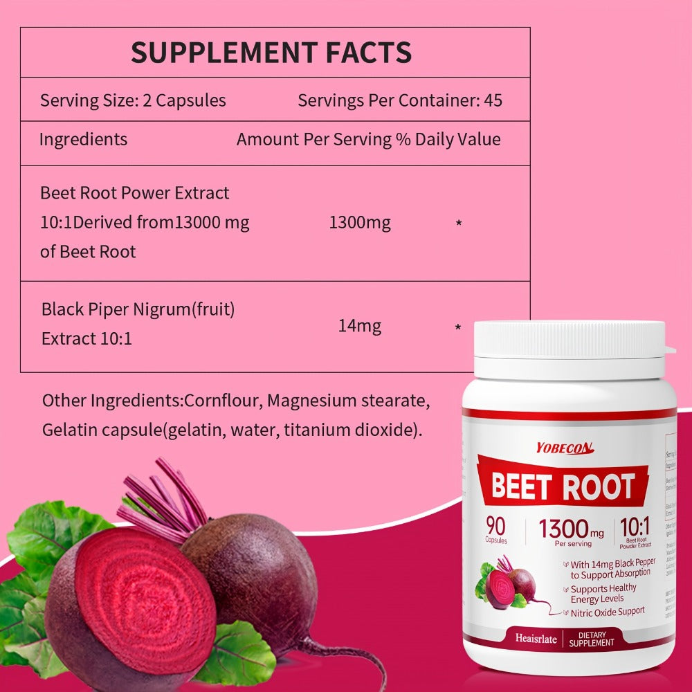Beet Root Capsules 1300mg Nitric Oxide Supplement for Blood Flow Circulation Energy Support Plant-Based Formula for Men and Women - product image 2