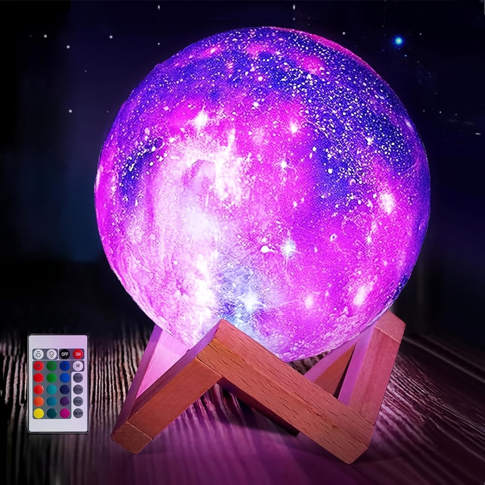 Moon Lamp Night Light 16 Colors 3D Galaxy Lamp with Wooden Stand Remote Control USB – Perfect Birthday Gift for Women Men Lovers (5.9 Inch) - product image 2