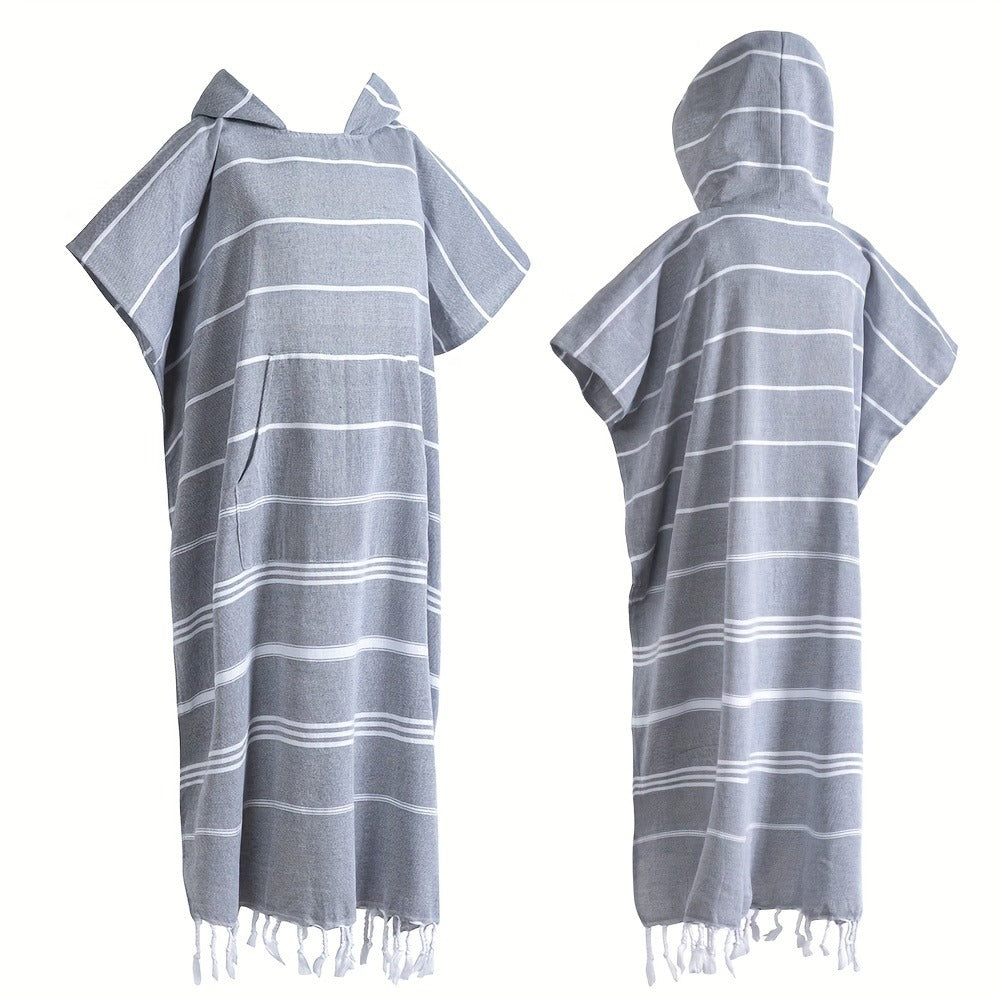 Hooded Beach Poncho Turkish Cotton Quick Dry Sandproof - Wearable Surf Changing Towel Lightweight Thin Bathrobe | S & L | Blue Green Purple Pink Gray | Swimming Diving Surfing Beac - product image 9