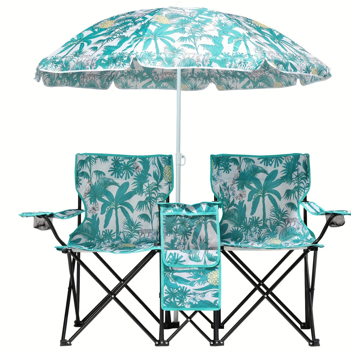 Portable Folding Chair with Removable Sun Umbrella | 2-Seat Outdoor Collapsible Chair, Steel Frame Oxford Fabric, Featherlight Sun Shade Seat for Fishing Beach Camping Sunbathing Outdoor Activities